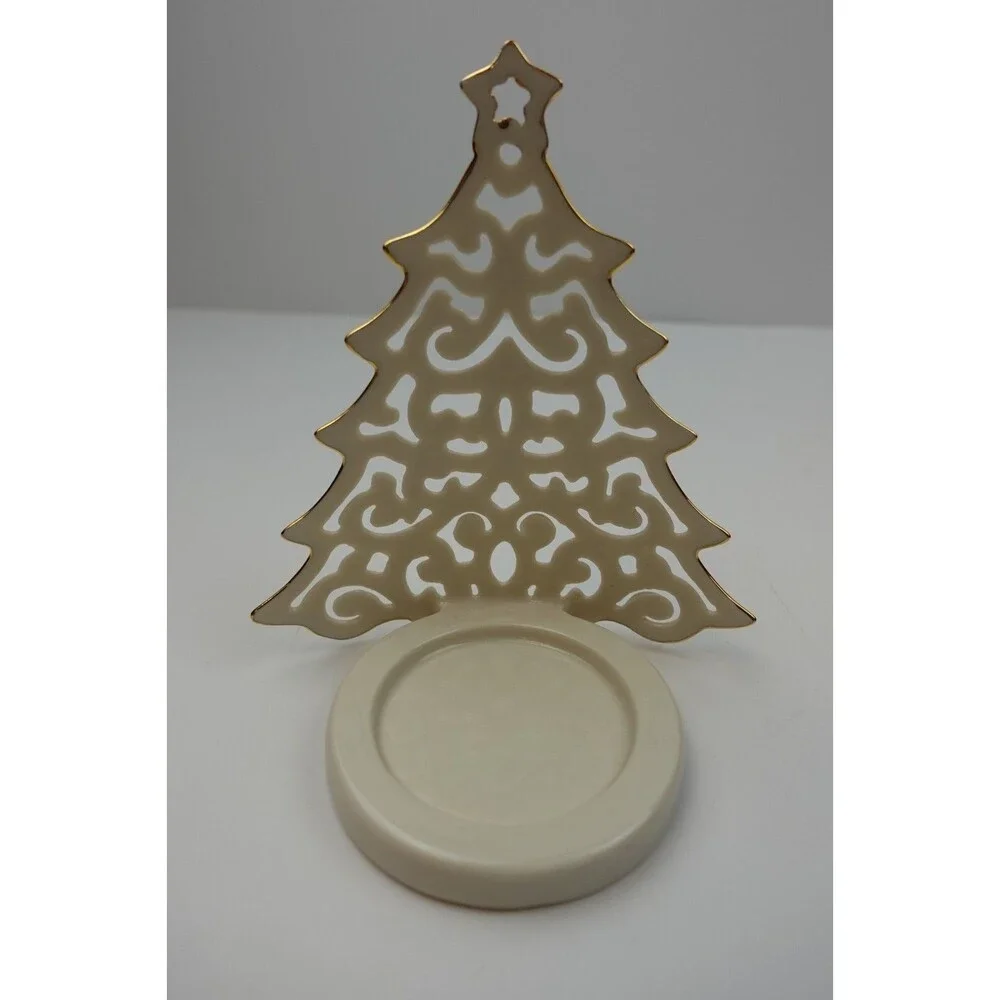 Lenox Bright Christmas Tree Votive Pierced Tree with Gold Trim Boxed